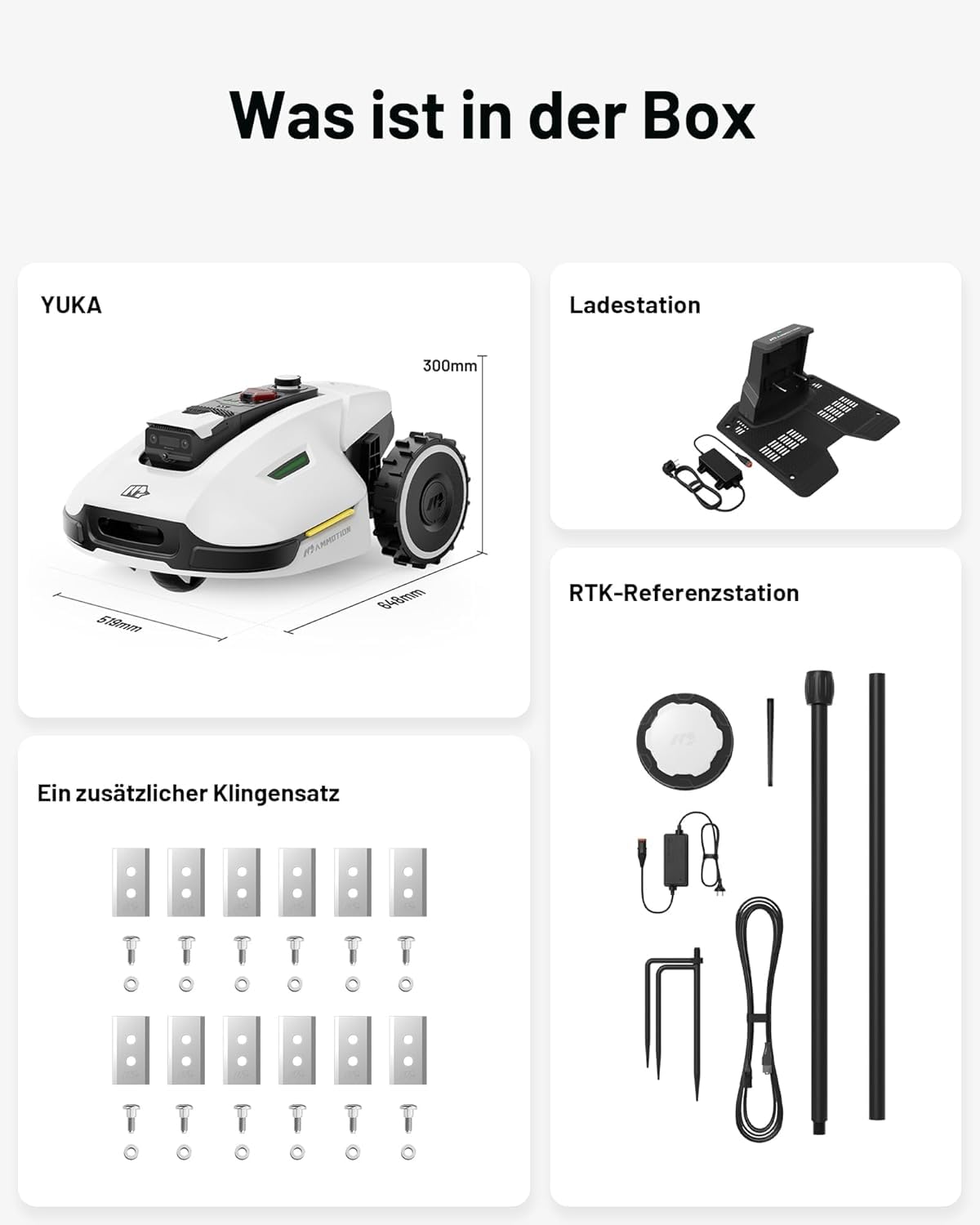 MAMMOTION YUKA 2000 Mähroboter ohne Begrenzungskabel, Max. 2400m², NetRTK+Vision, Keine RTK-Antenne, Auto-Kartierung, Empf. 2000m²