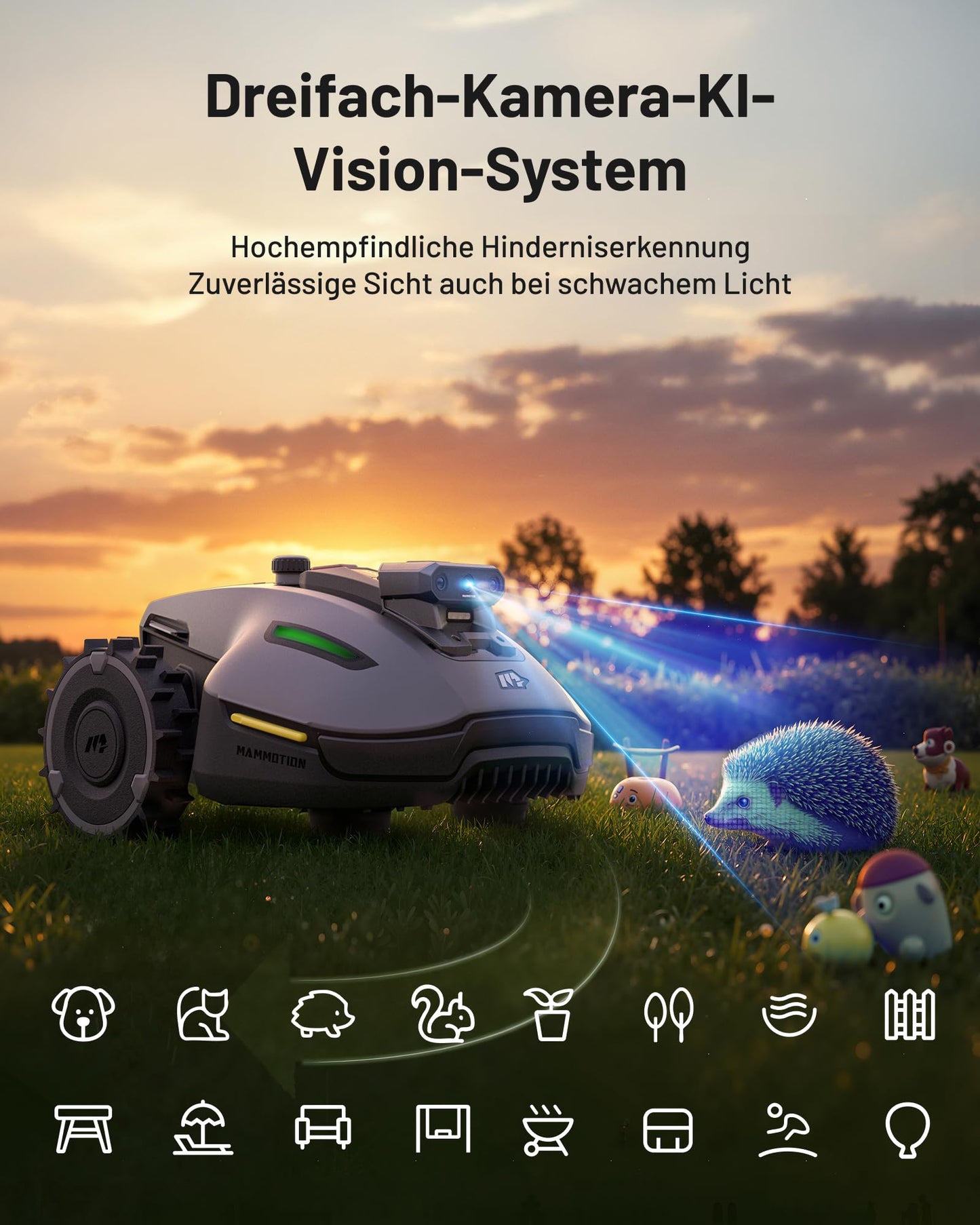 Mammotion YUKA mini Vision Mähroboter ohne Begrenzungskabel, Kein RTK, Empf. 700 m², Triple-Cam AI Vision Navigation Rasenmäher Roboter, Automatische Kartierung&Hindernisvermeidung, App-Steuerung
