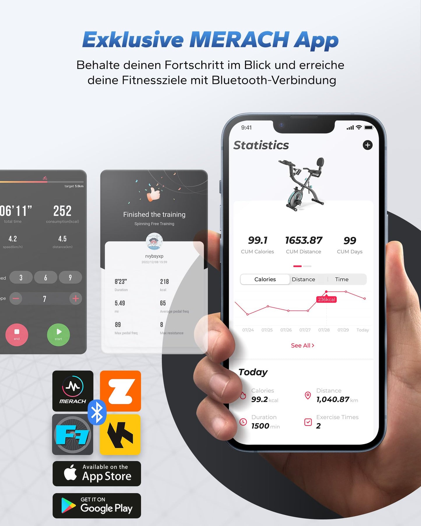 MERACH 4-in-1 Heimtrainer Klappbar – Ergometer mit App & Puls