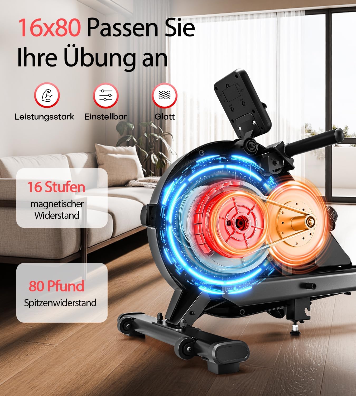 MOSUNY Rudergerät Magnetisch – Leise mit App & LCD