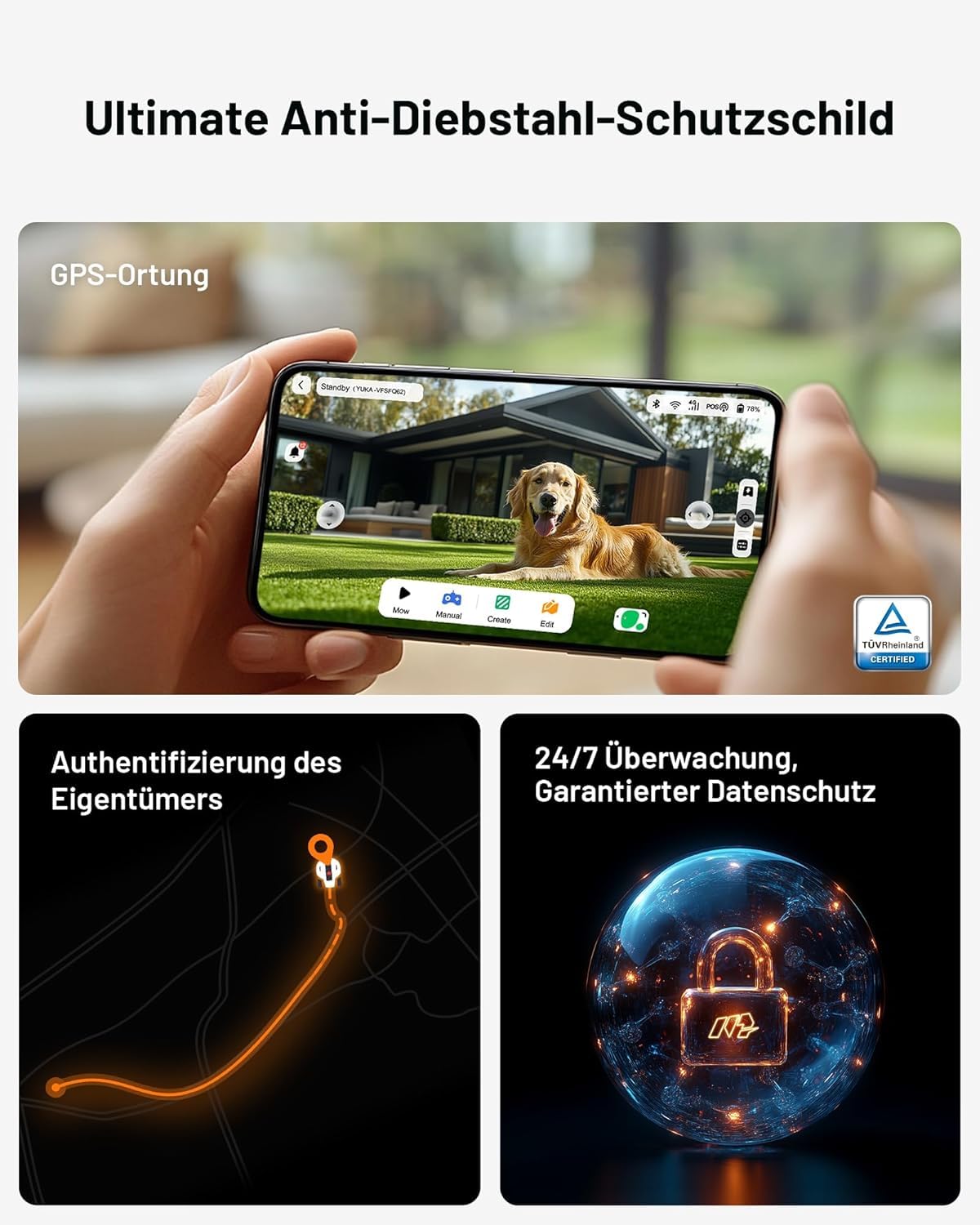 MAMMOTION YUKA 2000 Mähroboter ohne Begrenzungskabel, Max. 2400m², NetRTK+Vision, Keine RTK-Antenne, Auto-Kartierung, Empf. 2000m²
