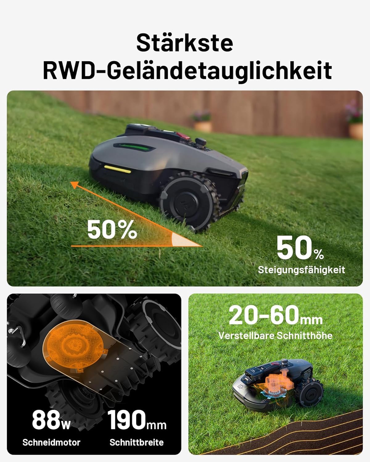 MAMMOTION YUKA Mini 700 Mähroboter ohne Begrenzungskabel,Empf. 700 m², NetRTK+Vision Rasenmäher Roboter, KI Smarte Hindernisvermeidung