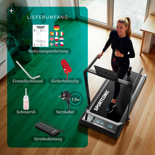 Sportconic Laufband Klappbar – 1–12 km/h mit Steigung