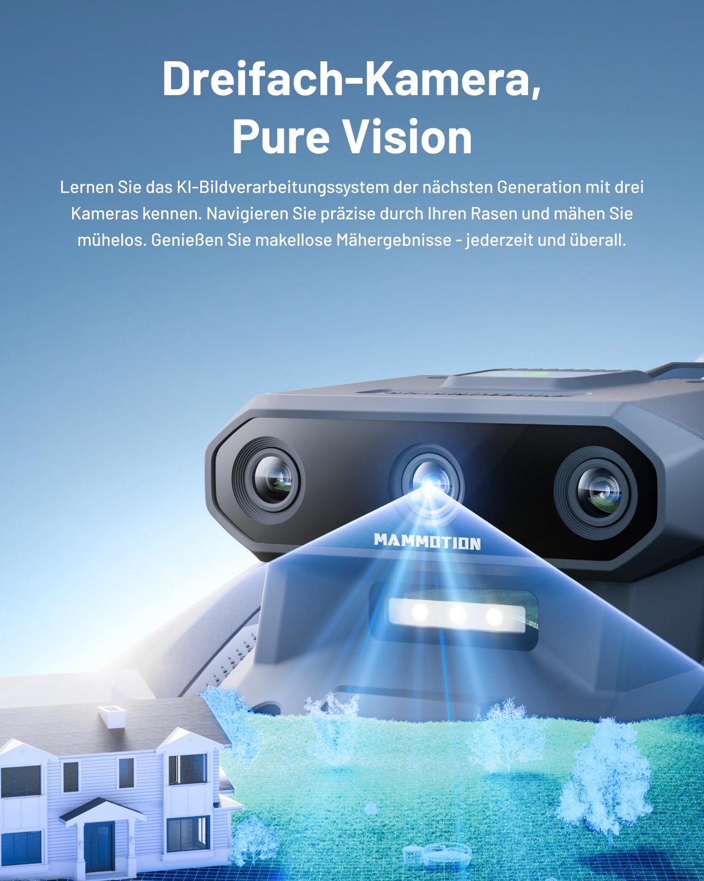 Mammotion YUKA mini Vision Mähroboter ohne Begrenzungskabel, Kein RTK, Empf. 700 m², Triple-Cam AI Vision Navigation Rasenmäher Roboter, Automatische Kartierung&Hindernisvermeidung, App-Steuerung