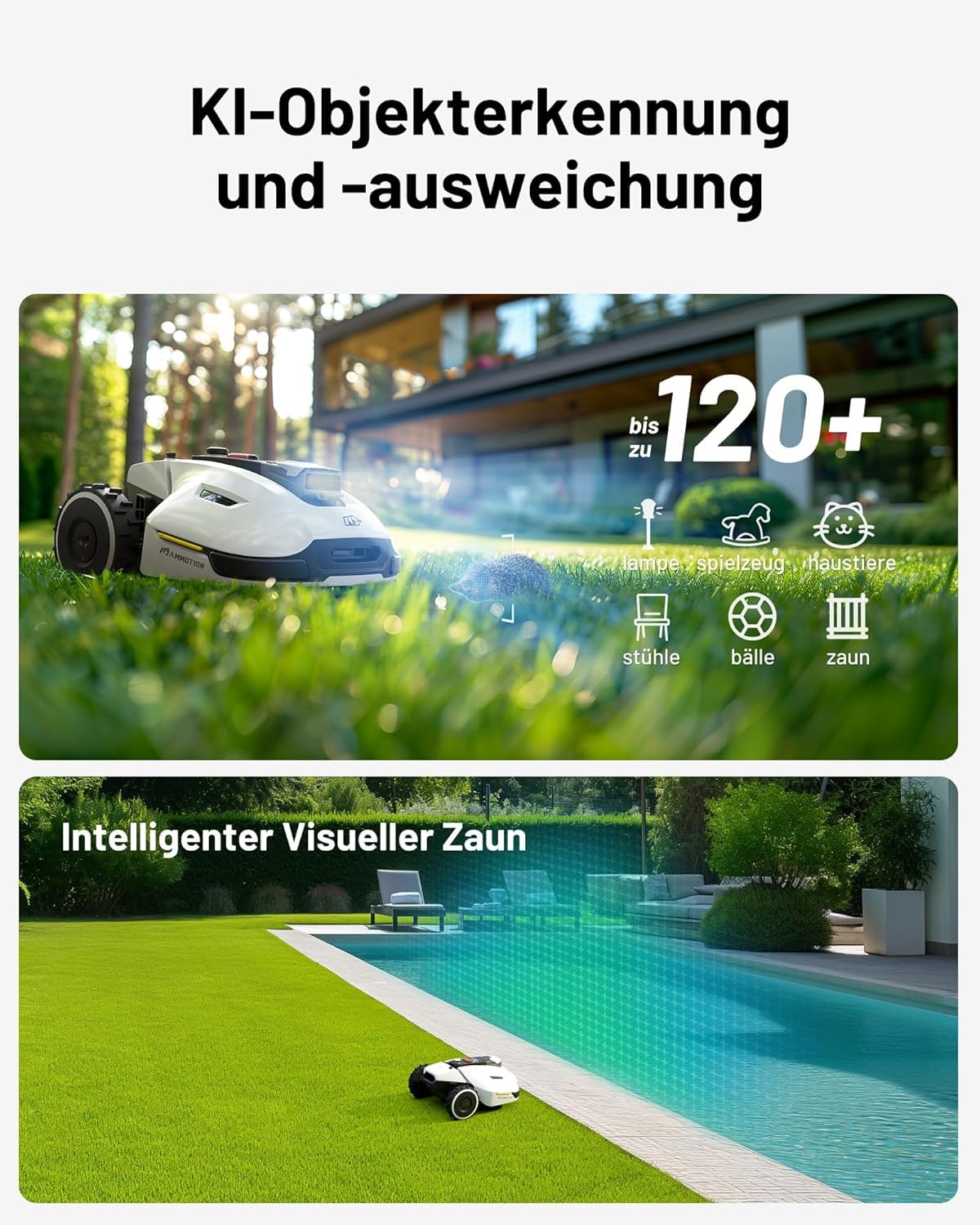 MAMMOTION YUKA 2000 Mähroboter ohne Begrenzungskabel, Max. 2400m², NetRTK+Vision, Keine RTK-Antenne, Auto-Kartierung, Empf. 2000m²