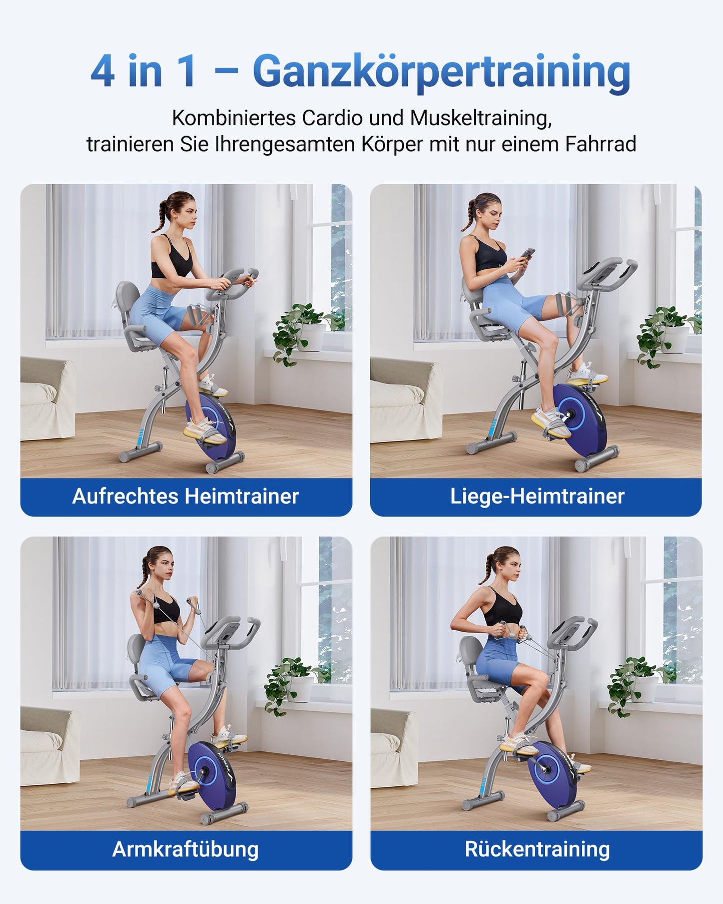 MERACH 4-in-1 Heimtrainer Klappbar – Leise mit App & Puls