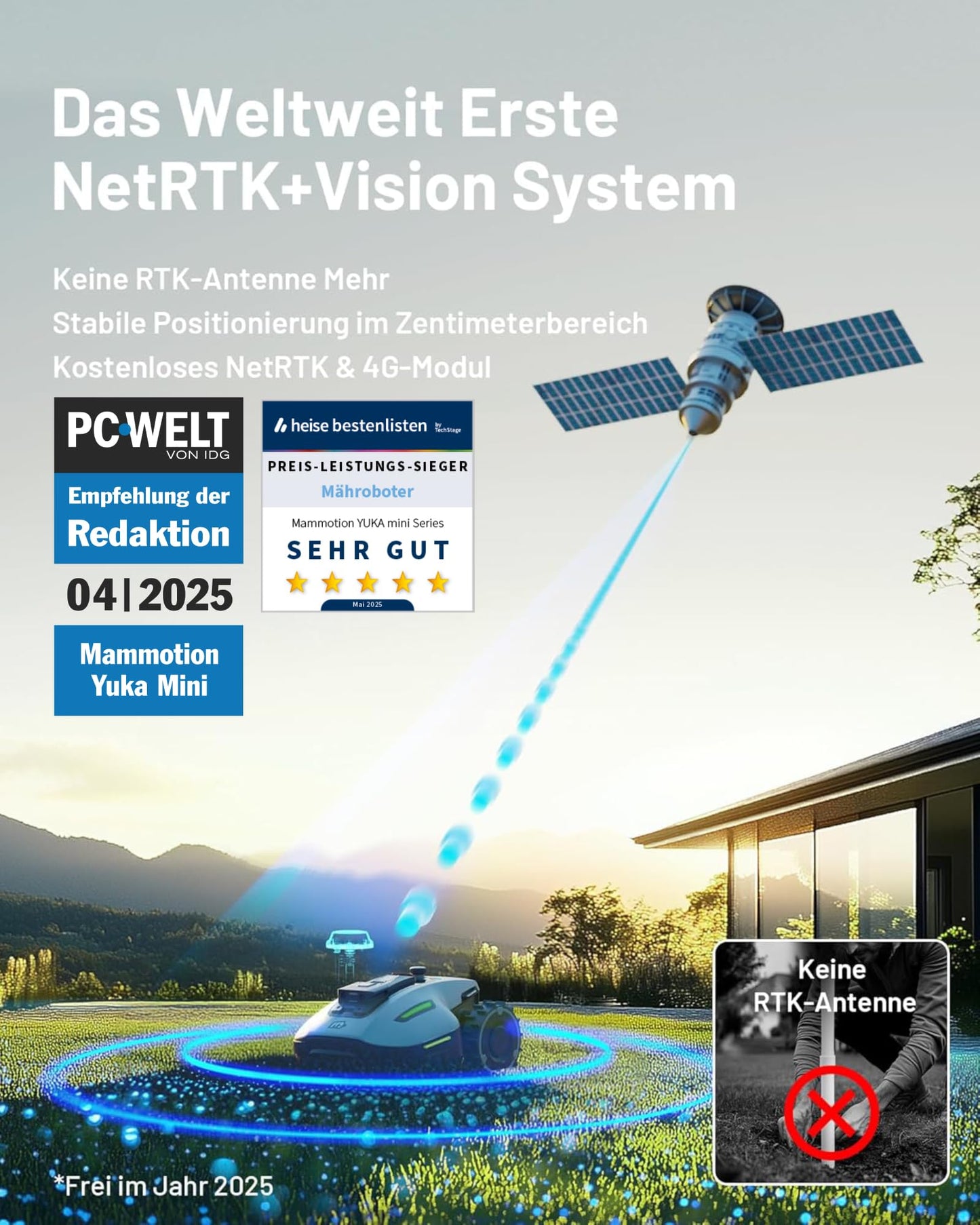 MAMMOTION YUKA Mini 700 Mähroboter ohne Begrenzungskabel,Empf. 700 m², NetRTK+Vision Rasenmäher Roboter, KI Smarte Hindernisvermeidung