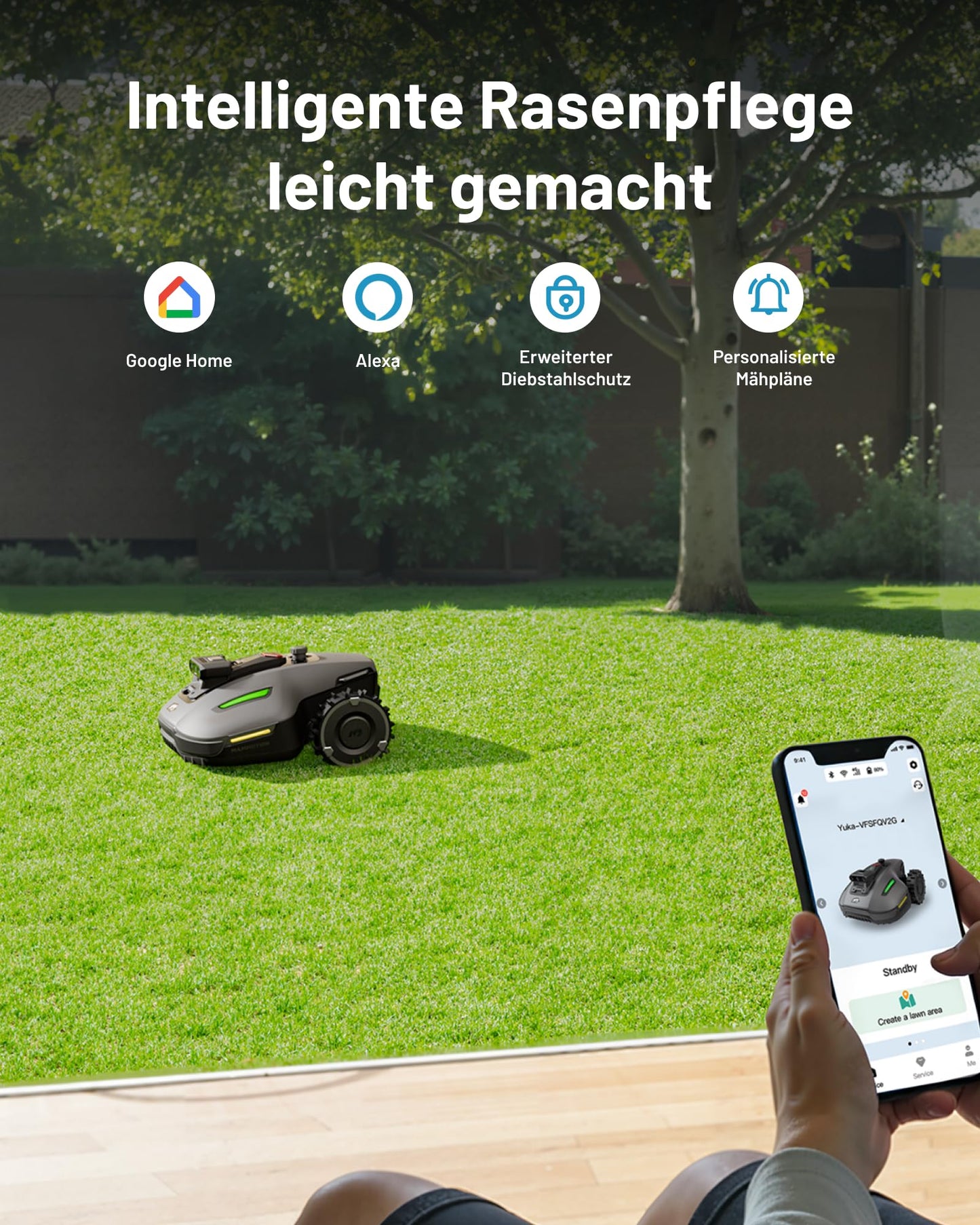 Mammotion YUKA mini Vision Mähroboter ohne Begrenzungskabel, Kein RTK, Empf. 700 m², Triple-Cam AI Vision Navigation Rasenmäher Roboter, Automatische Kartierung&Hindernisvermeidung, App-Steuerung