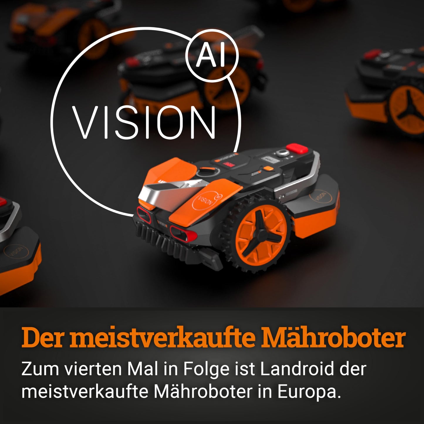 WORX Landroid Vision S250 WR202E - Mähroboter ohne Begrenzungskabel für Gärten bis 250m², AI Rasenmäher Roboter (WLAN & Bluetooth, aktive Hindernisvermeidung mit KI-Technologie, Igelschutz)