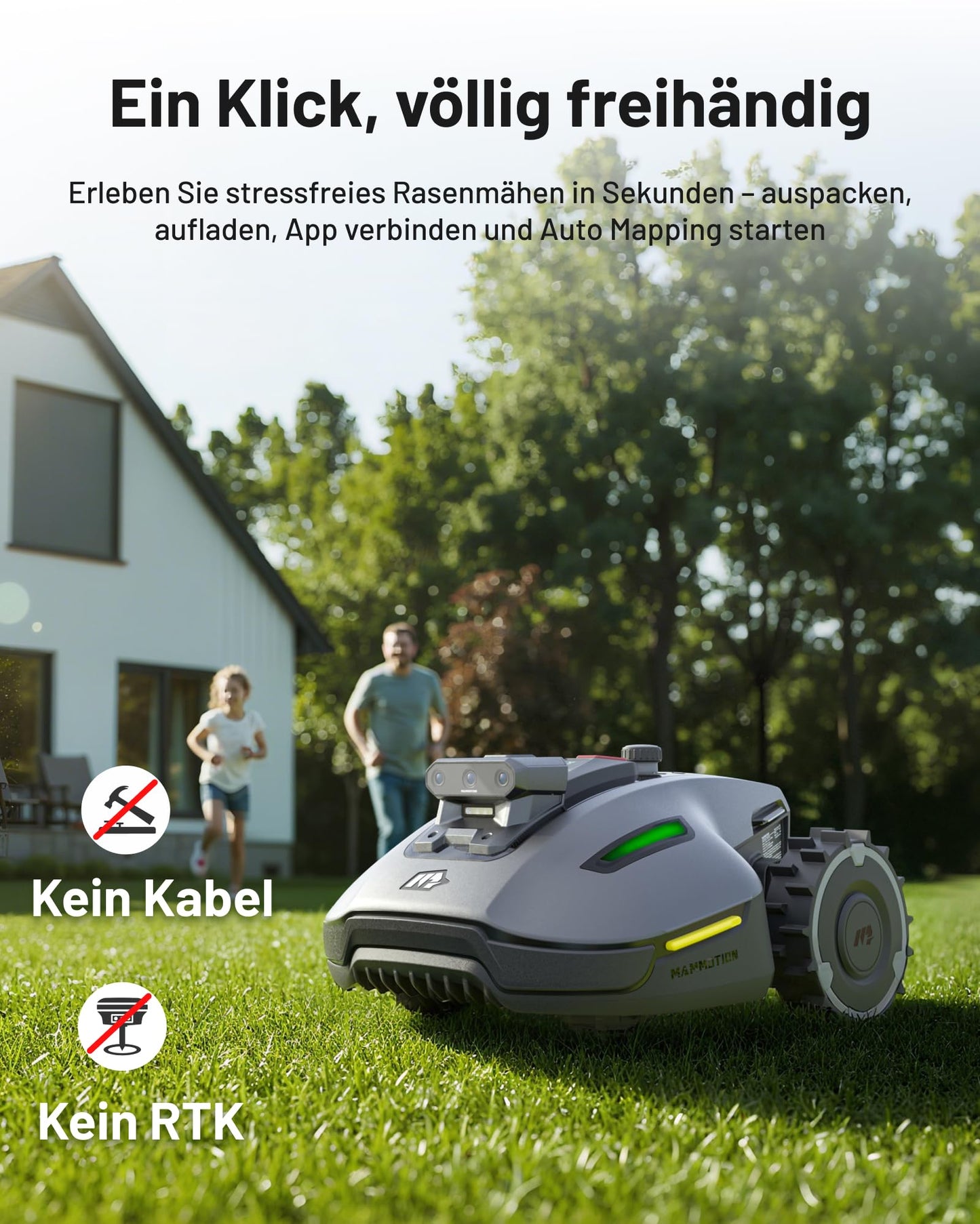 Mammotion YUKA mini Vision Mähroboter ohne Begrenzungskabel, Kein RTK, Empf. 700 m², Triple-Cam AI Vision Navigation Rasenmäher Roboter, Automatische Kartierung&Hindernisvermeidung, App-Steuerung