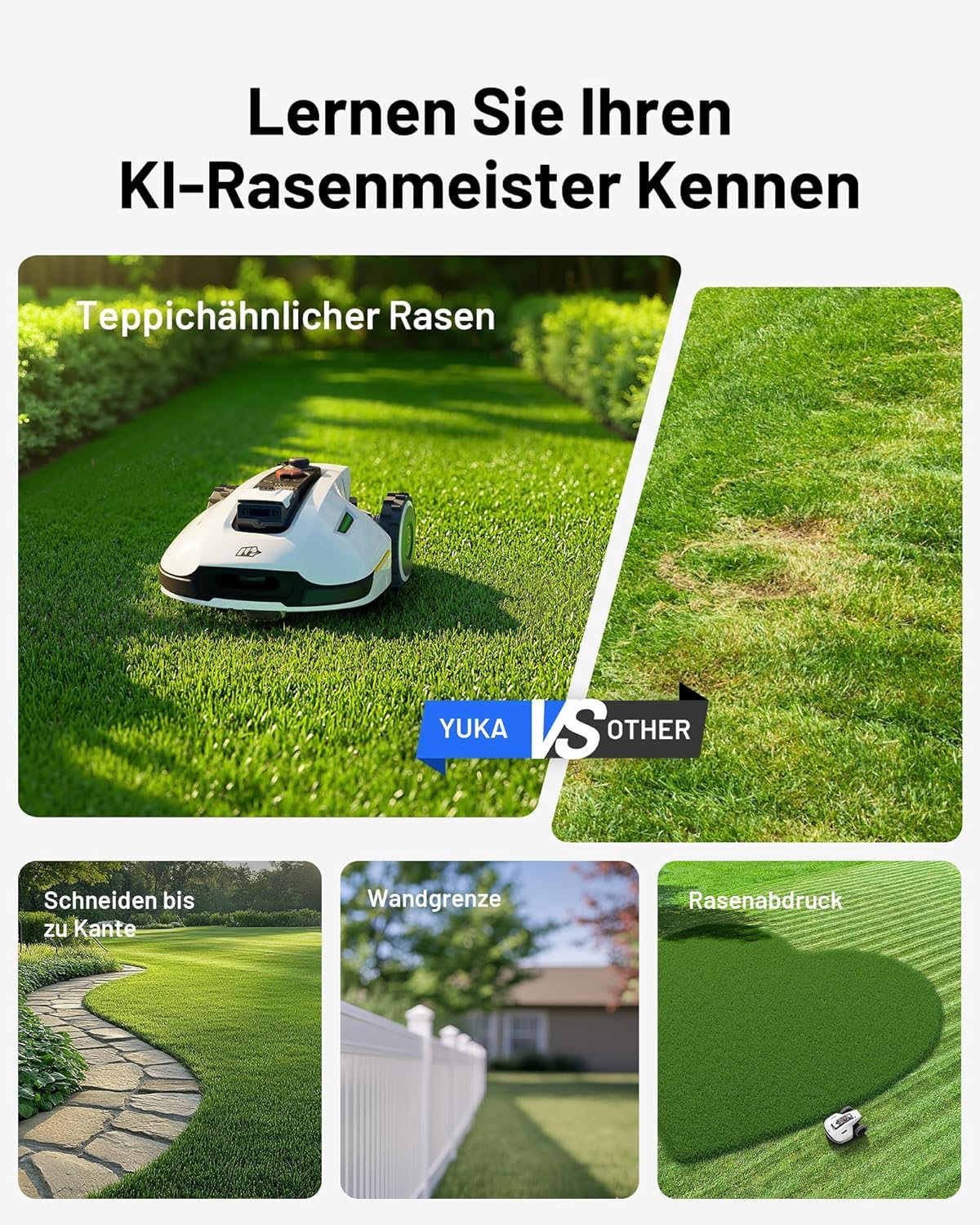 MAMMOTION YUKA 2000 Mähroboter ohne Begrenzungskabel, Max. 2400m², NetRTK+Vision, Keine RTK-Antenne, Auto-Kartierung, Empf. 2000m²