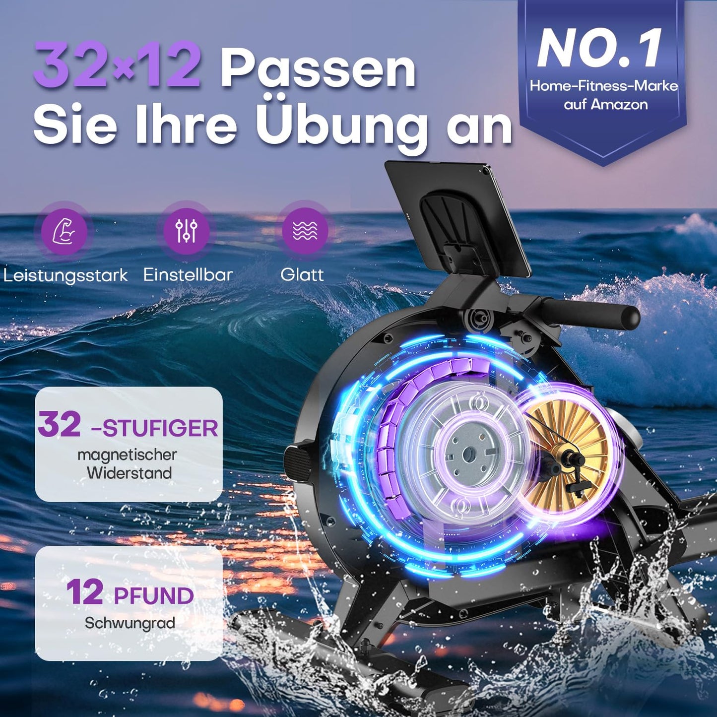 MOSUNY Rudergerät Magnetisch – 32 Stufen, Leise, App-fähig