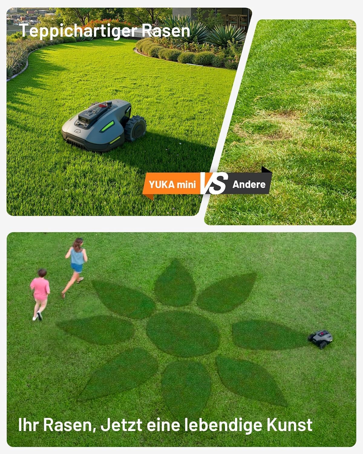 MAMMOTION YUKA Mini 700 Mähroboter ohne Begrenzungskabel,Empf. 700 m², NetRTK+Vision Rasenmäher Roboter, KI Smarte Hindernisvermeidung