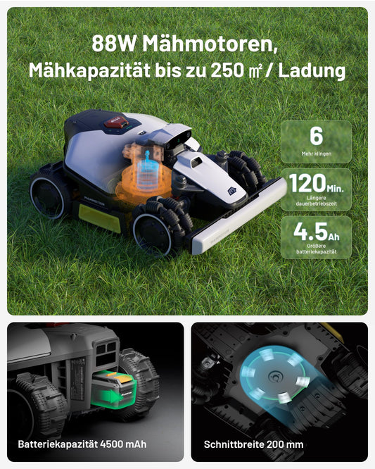 MAMMOTION LUBA mini AWD 800 Mähroboter ohne Begrenzungskabel, NetRTK+Vision, Keine RTK-Antenne erforderlich, Auto-Kartierung, Empf. 800m², Max. 1000m², mit 4G-Modul, 80% Steigung