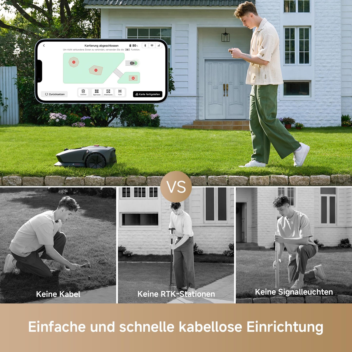 MOVA 600 Kit, Rasenmäher Roboter mit 81x Ersatzmesser,3D-LiDAR Mähroboter ohne Begrenzungskabel & genaue Kartierung bis 800 m²