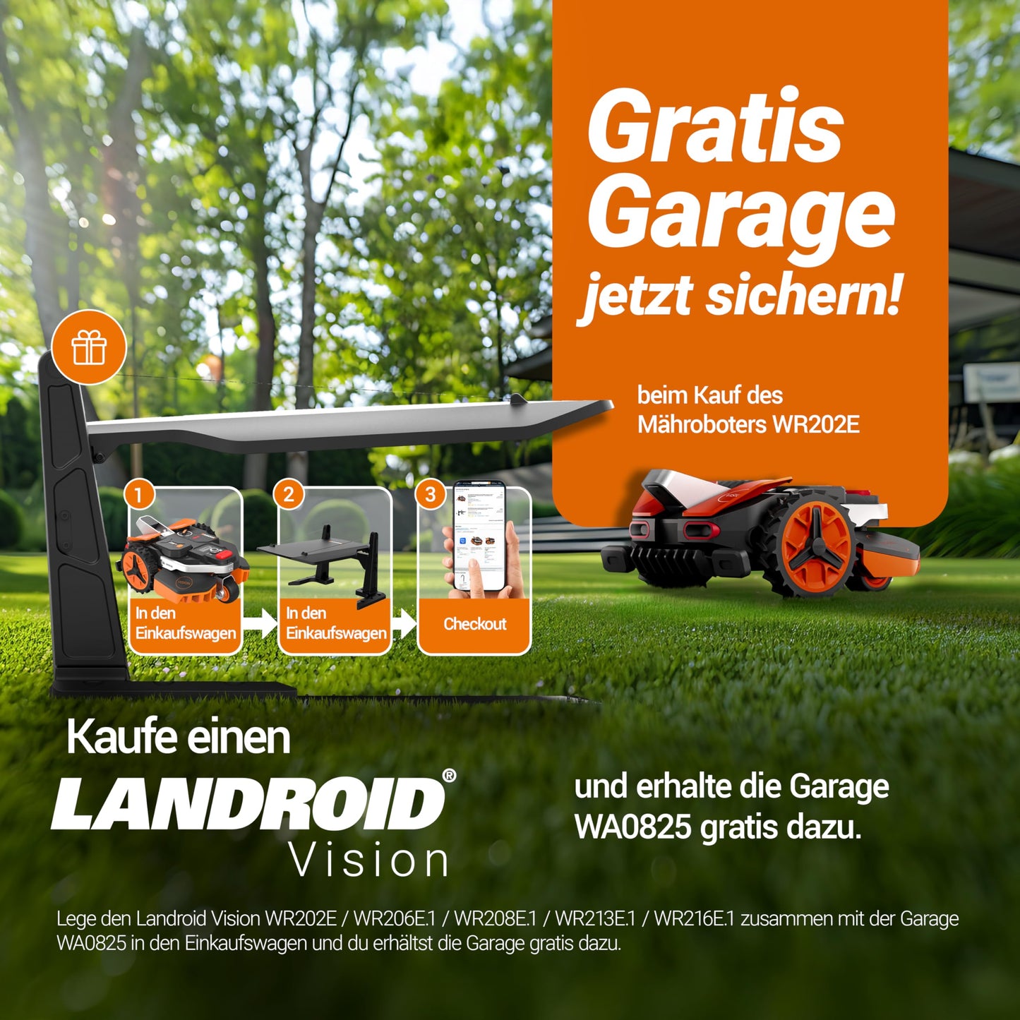 WORX Landroid Vision S250 WR202E - Mähroboter ohne Begrenzungskabel für Gärten bis 250m², AI Rasenmäher Roboter (WLAN & Bluetooth, aktive Hindernisvermeidung mit KI-Technologie, Igelschutz)