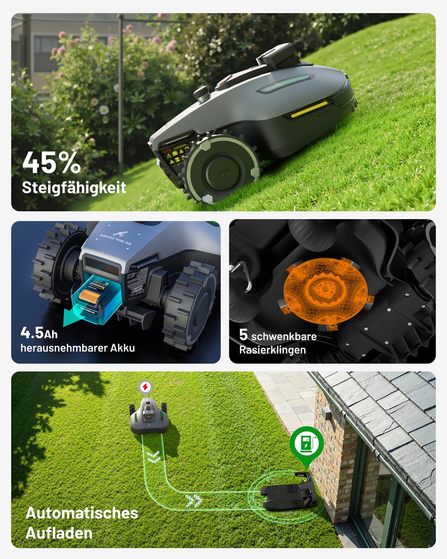 Mammotion YUKA mini Vision Mähroboter ohne Begrenzungskabel, Kein RTK, Empf. 700 m², Triple-Cam AI Vision Navigation Rasenmäher Roboter, Automatische Kartierung&Hindernisvermeidung, App-Steuerung