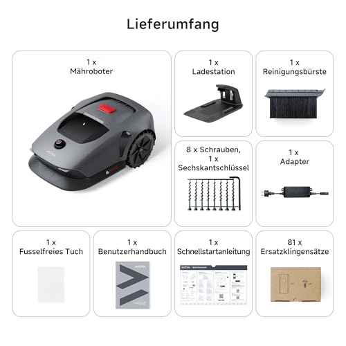 MOVA 600 Kit, Rasenmäher Roboter mit 81x Ersatzmesser,3D-LiDAR Mähroboter ohne Begrenzungskabel & genaue Kartierung bis 800 m²
