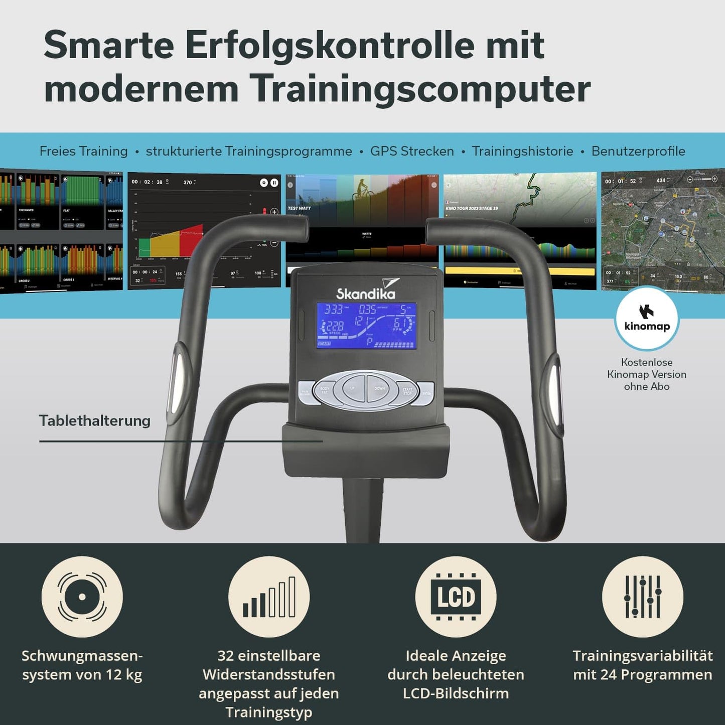 Skandika Ergometer Morpheus – Bluetooth Fitnessbike mit Puls