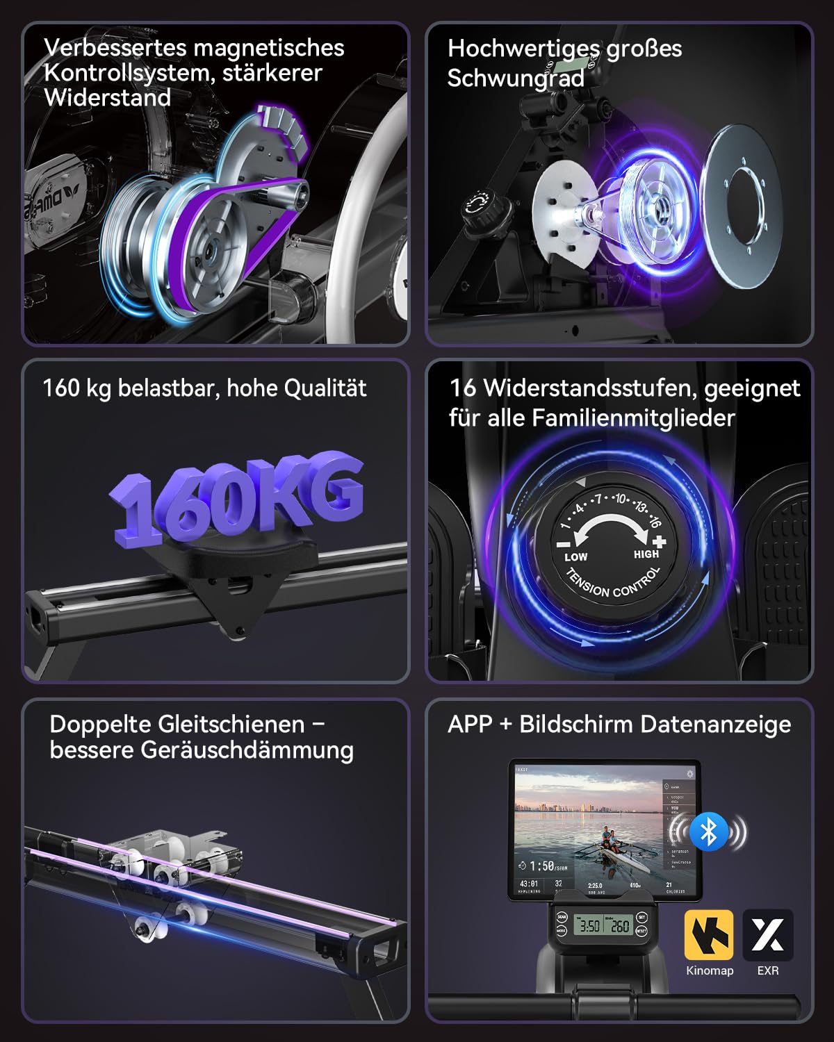 DMASUN Rudergerät Magnetisch – Leise mit App & LCD