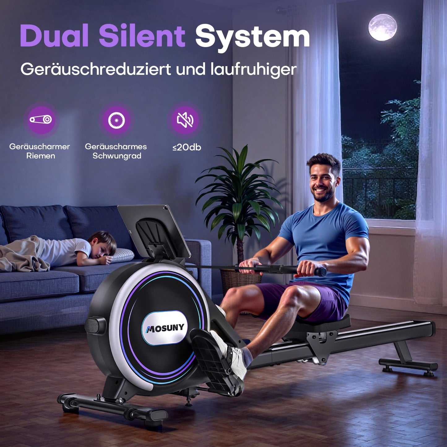 MOSUNY Rudergerät Magnetisch – 32 Stufen, Leise, App-fähig