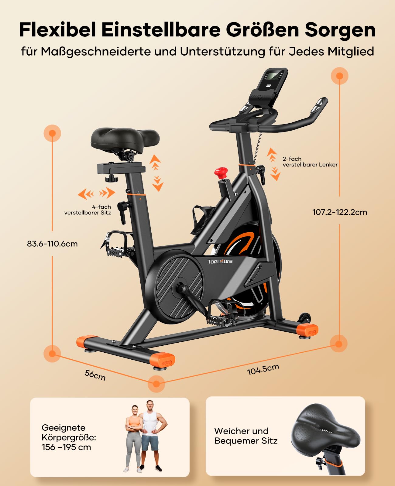 Toputure Heimtrainer Ergometer – Leise mit Pulsmessung & App