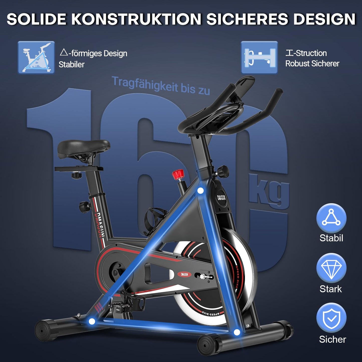 [Aktualisiert] Heimtrainer Fahrrad, DMASUN Ergometer Hometrainer Fahrrad mit Einstellbarem Magnetischem Widerstand, Kardio Training Indoor Cycling Bike Höhenverstellbar, Fitnessbike 160kg Belastbar