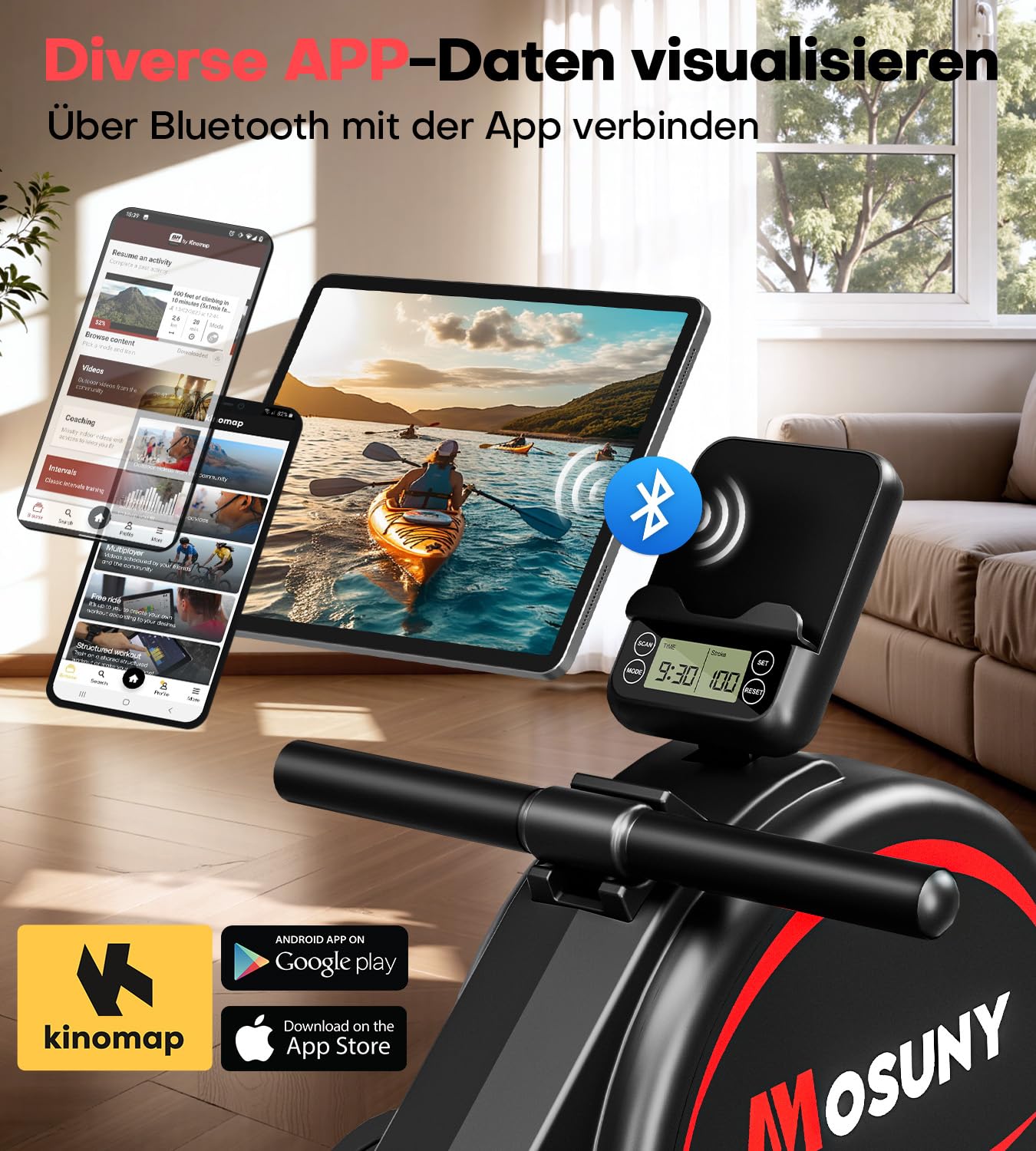 MOSUNY Rudergerät Magnetisch – Leise mit App & LCD