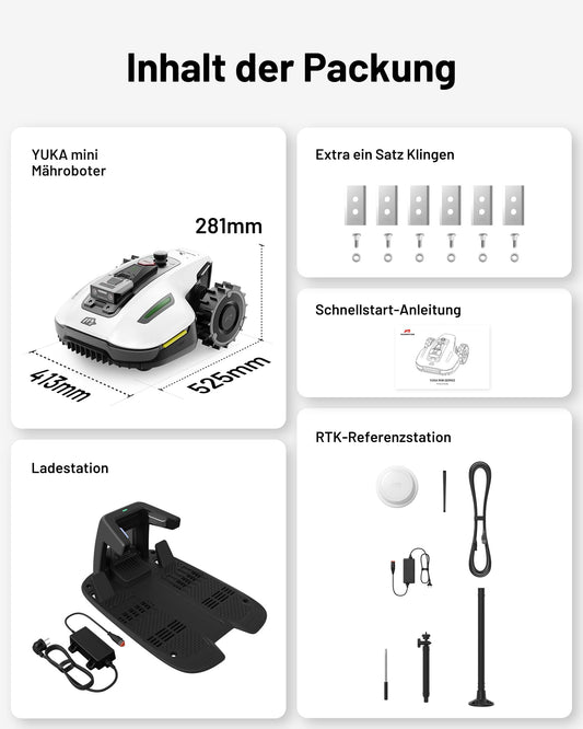MAMMOTION YUKA Mini 500 Mähroboter ohne Begrenzungskabel,Empf. 500 m², NetRTK+Vision Rasenmäher Roboter, KI Smarte Hindernisvermeidung Rasenroboter, App-Steuerung mit 4G-Modul, 50% Steigung