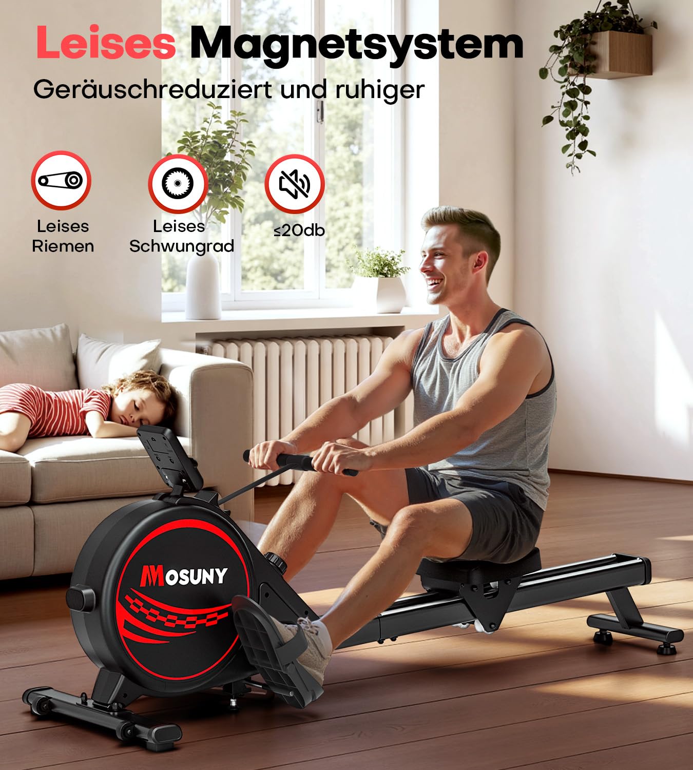 MOSUNY Rudergerät Magnetisch – Leise mit App & LCD