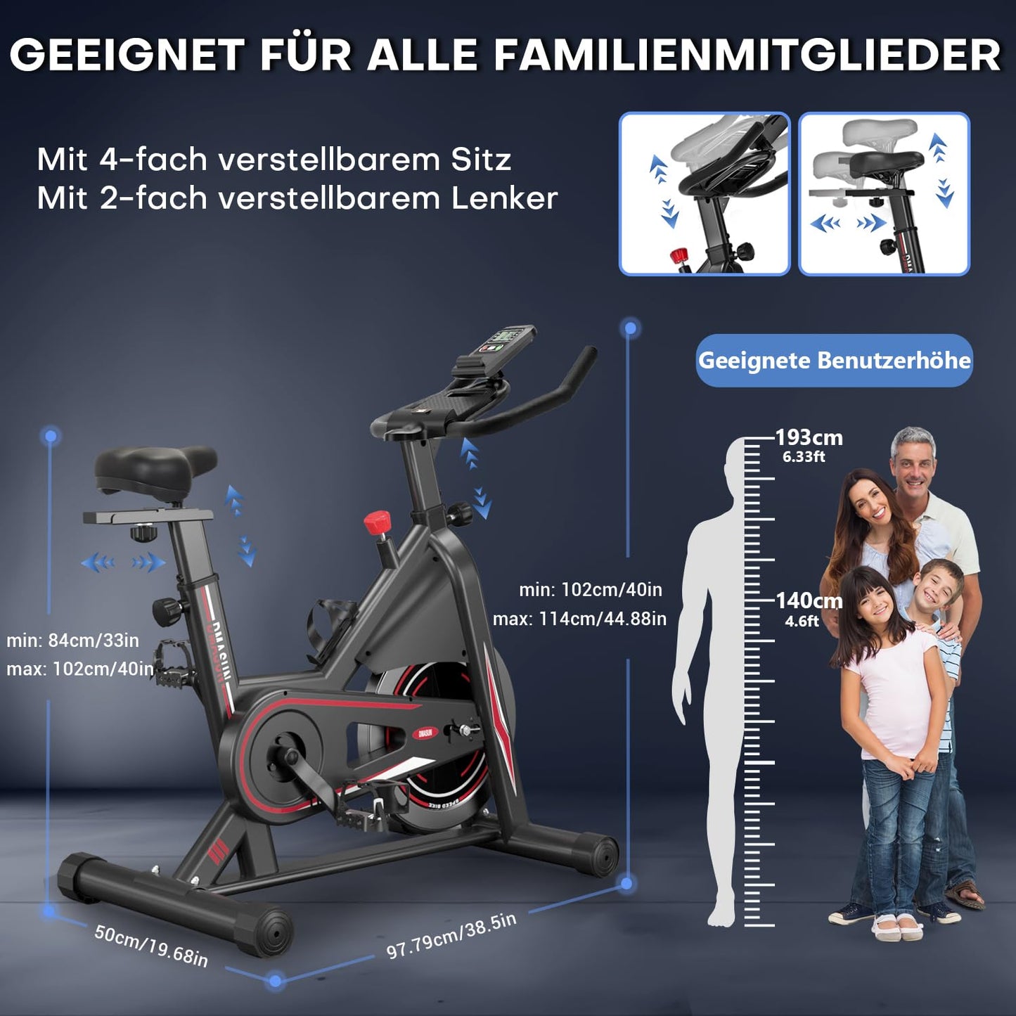 [Aktualisiert] Heimtrainer Fahrrad, DMASUN Ergometer Hometrainer Fahrrad mit Einstellbarem Magnetischem Widerstand, Kardio Training Indoor Cycling Bike Höhenverstellbar, Fitnessbike 160kg Belastbar