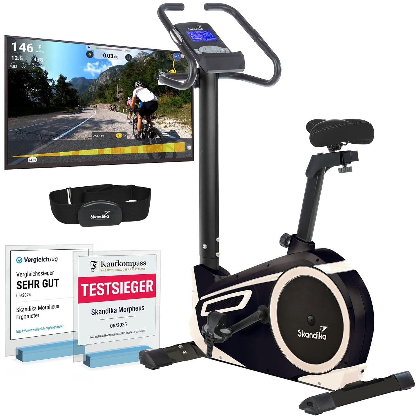 Skandika Ergometer Morpheus – Bluetooth Fitnessbike mit Puls