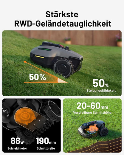 MAMMOTION YUKA Mini 700 Mähroboter ohne Begrenzungskabel,Empf. 700 m², NetRTK+Vision Rasenmäher Roboter, KI Smarte Hindernisvermeidung