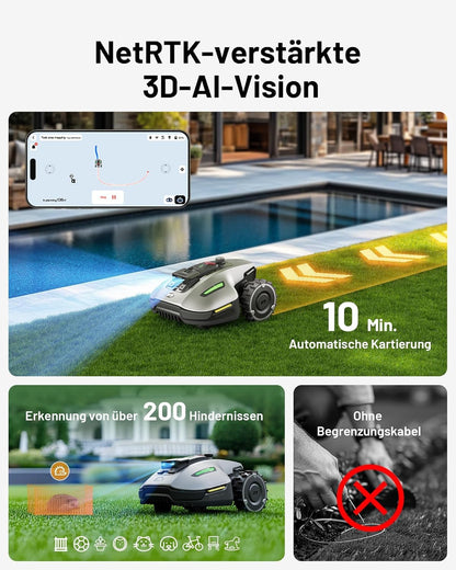 MAMMOTION YUKA Mini 700 Mähroboter ohne Begrenzungskabel,Empf. 700 m², NetRTK+Vision Rasenmäher Roboter, KI Smarte Hindernisvermeidung