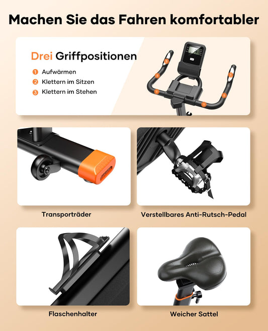 Toputure Heimtrainer Ergometer – Leise mit Pulsmessung & App