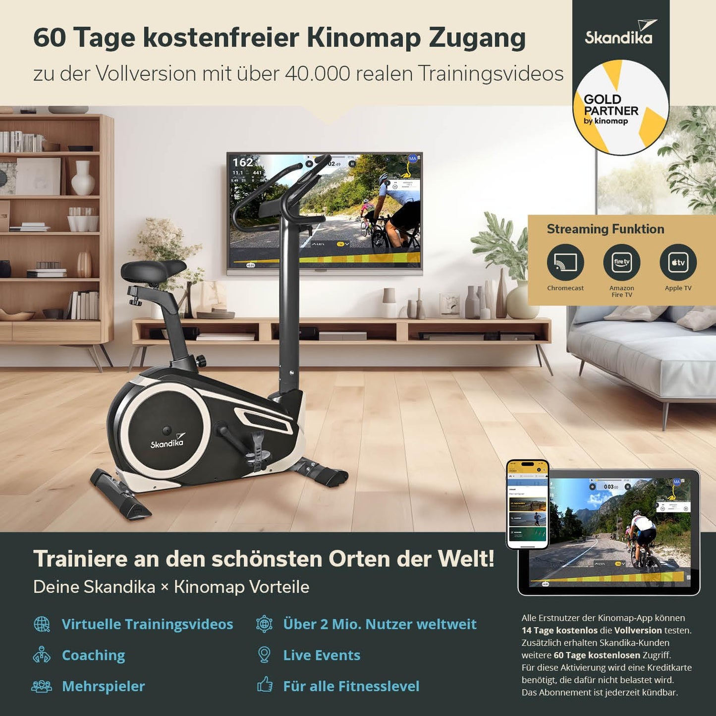 Skandika Ergometer Morpheus – Bluetooth Fitnessbike mit Puls