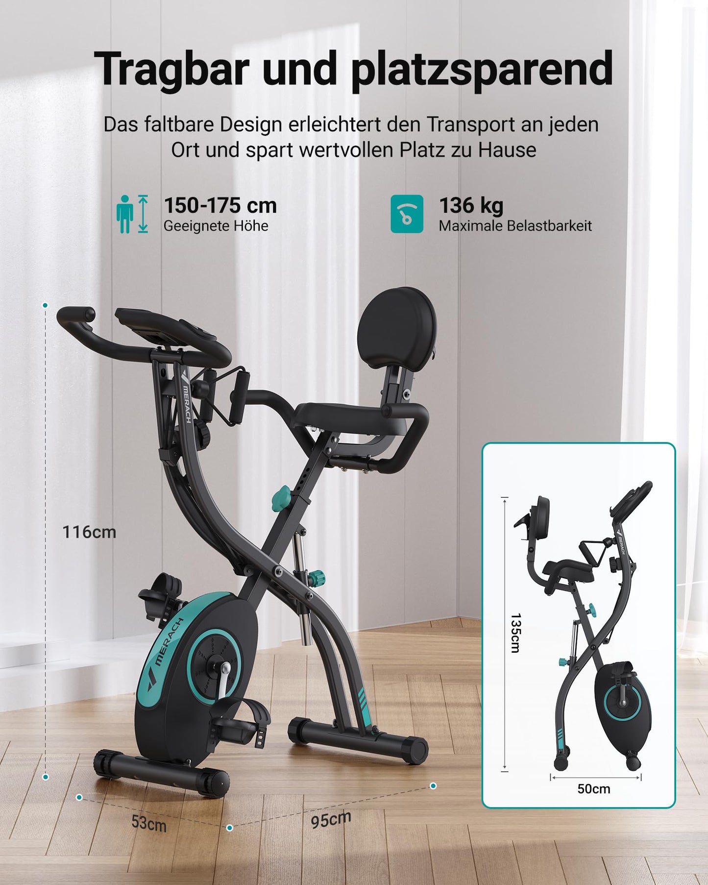MERACH 4-in-1 Heimtrainer Klappbar – Ergometer mit App & Puls