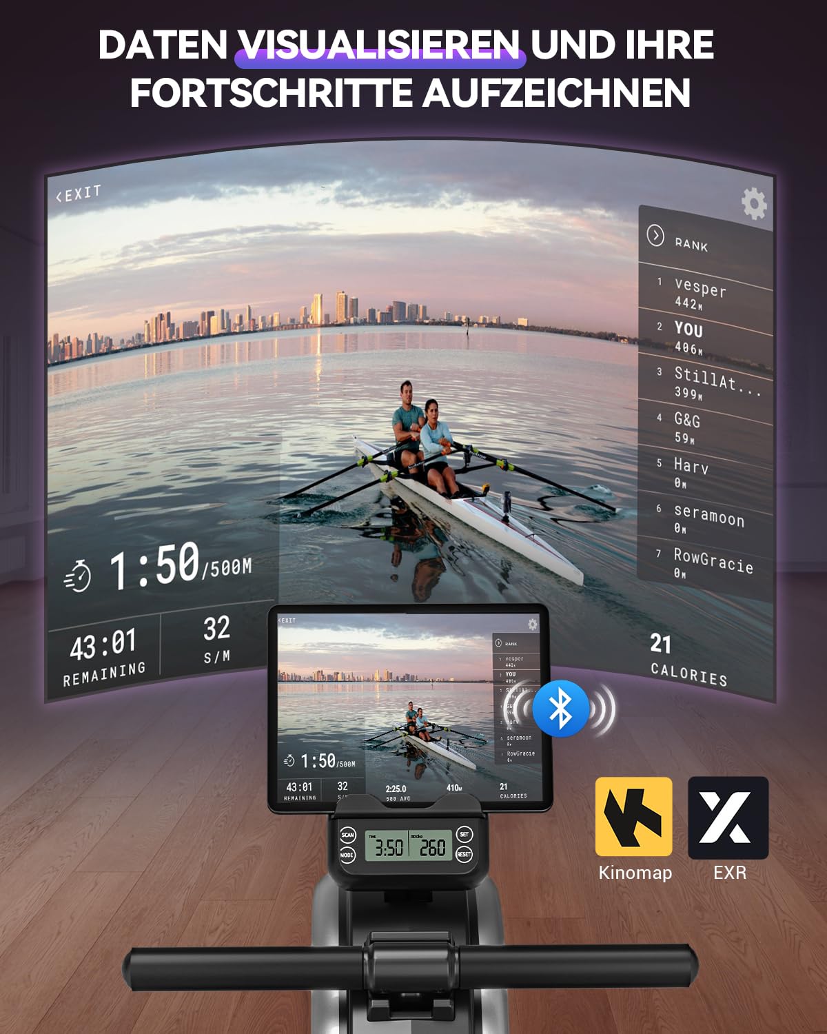 DMASUN Rudergerät Magnetisch – Leise mit App & LCD