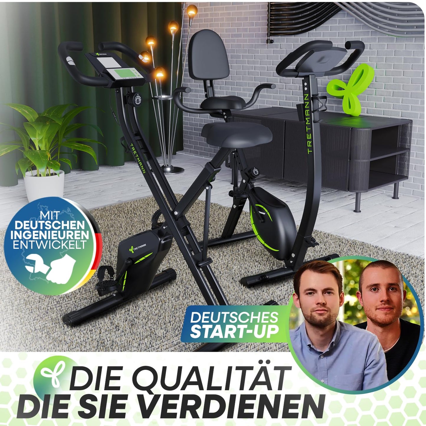 TRETMANN Klappbarer Heimtrainer Ergometer – Leise bis 150 kg