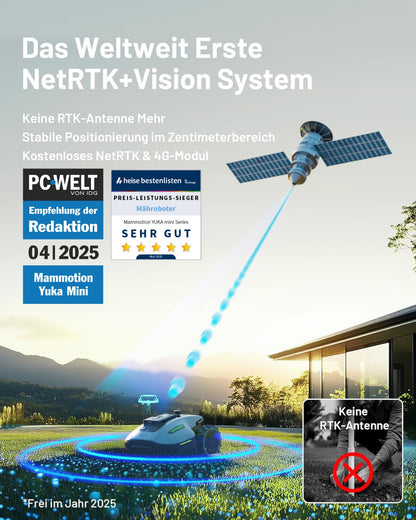MAMMOTION YUKA Mini 700 Mähroboter ohne Begrenzungskabel,Empf. 700 m², NetRTK+Vision Rasenmäher Roboter, KI Smarte Hindernisvermeidung