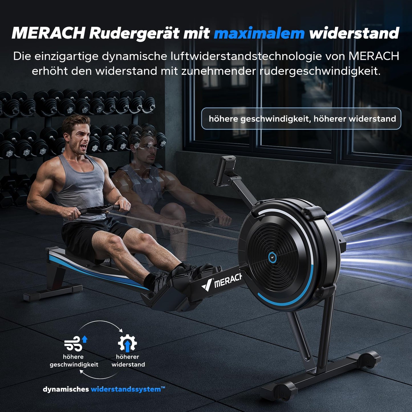 MERACH Rudergerät Luft – Leise mit App & 10 Stufen