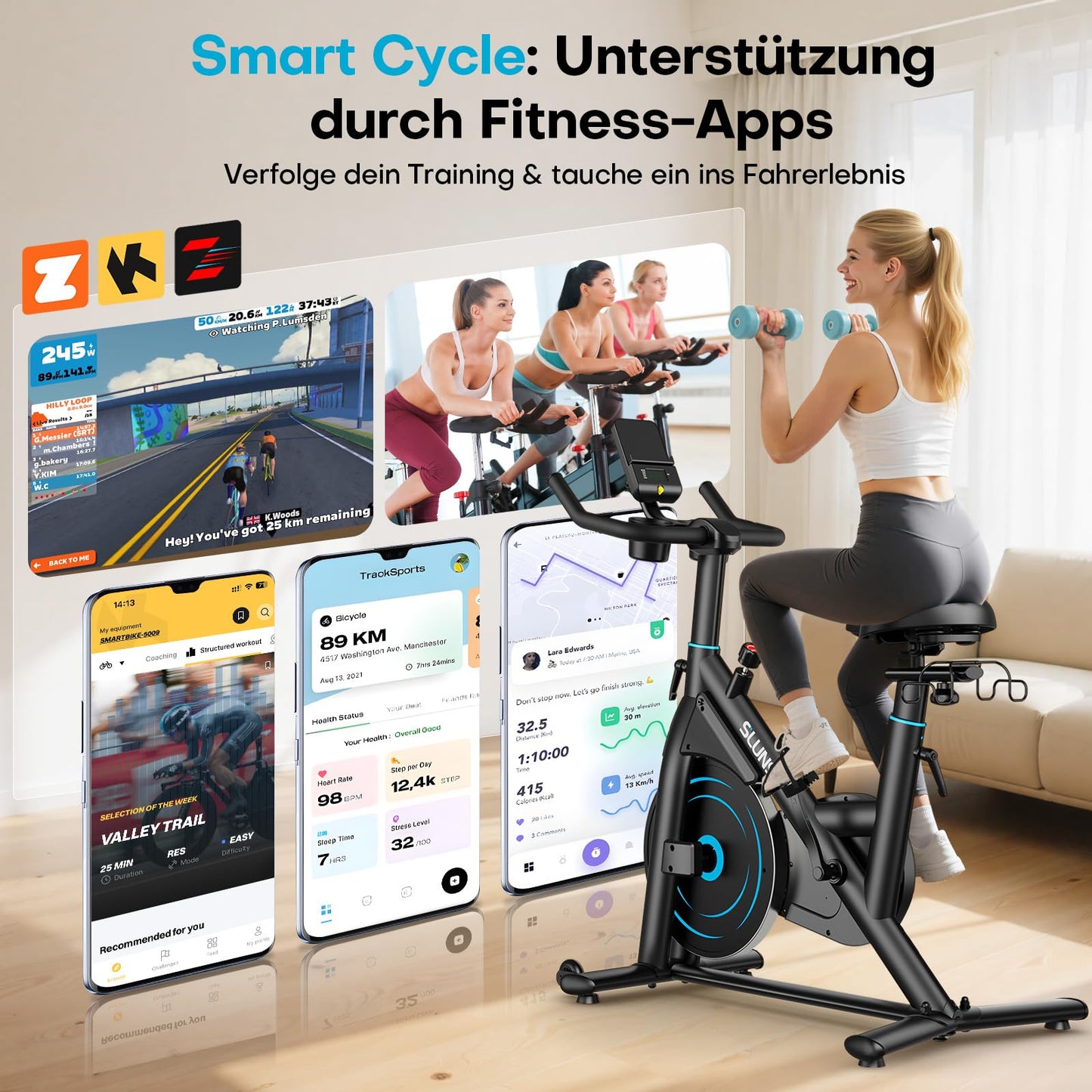 SLUNSE Heimtrainer Ergometer – Leise mit App & Magnetwiderstand