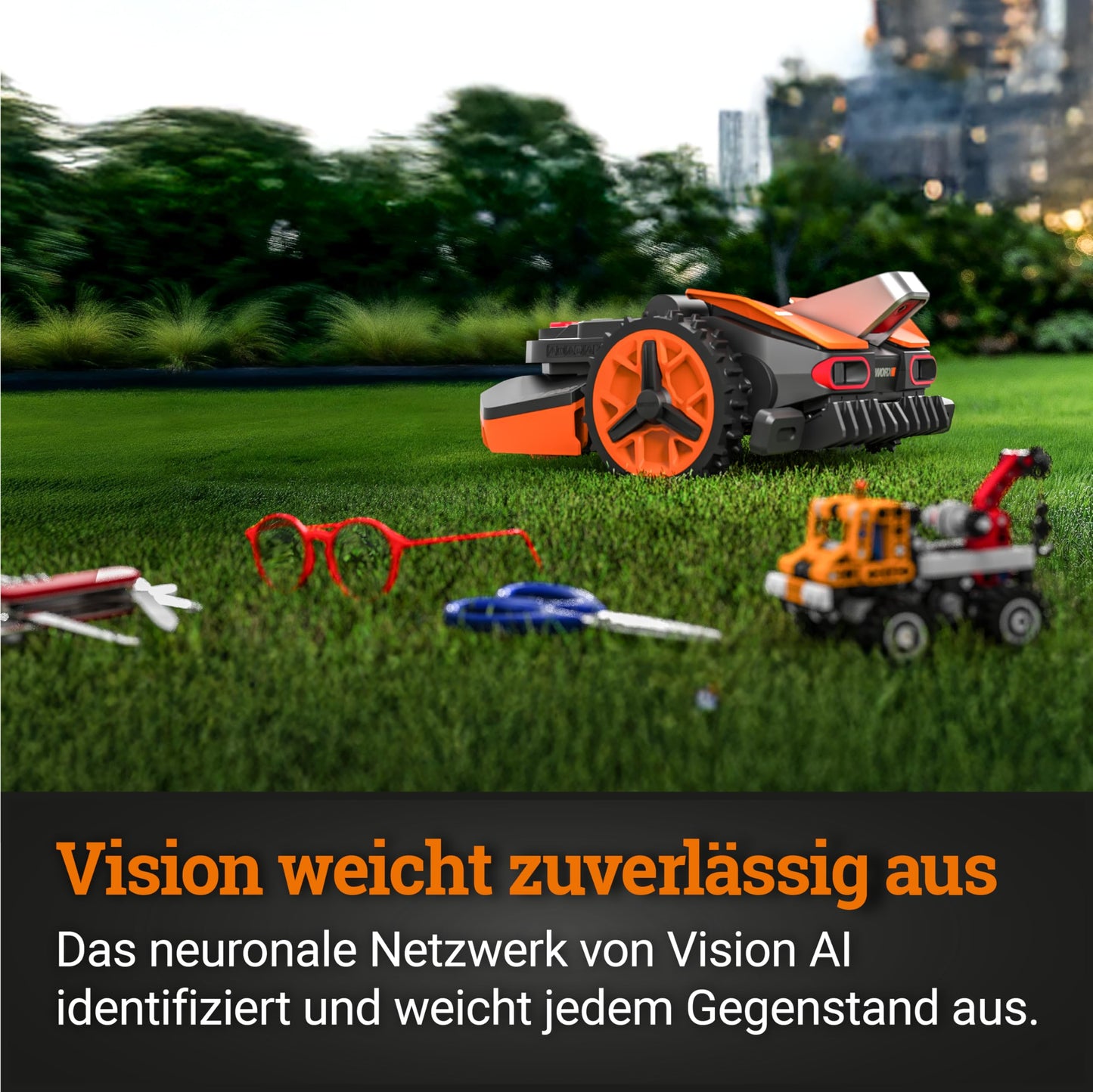 WORX Landroid Vision S250 WR202E - Mähroboter ohne Begrenzungskabel für Gärten bis 250m², AI Rasenmäher Roboter (WLAN & Bluetooth, aktive Hindernisvermeidung mit KI-Technologie, Igelschutz)