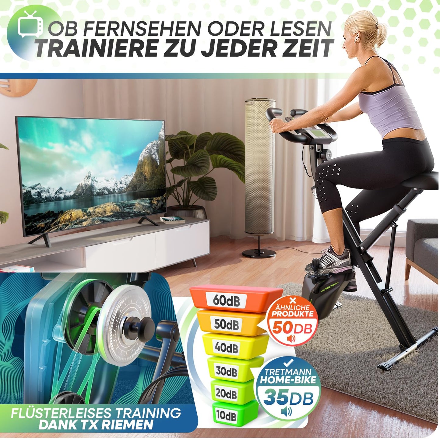 TRETMANN Klappbarer Heimtrainer Ergometer – Leise bis 150 kg