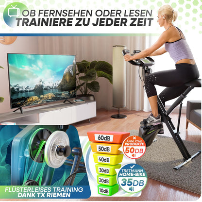 TRETMANN Klappbarer Heimtrainer Ergometer – Leise bis 150 kg