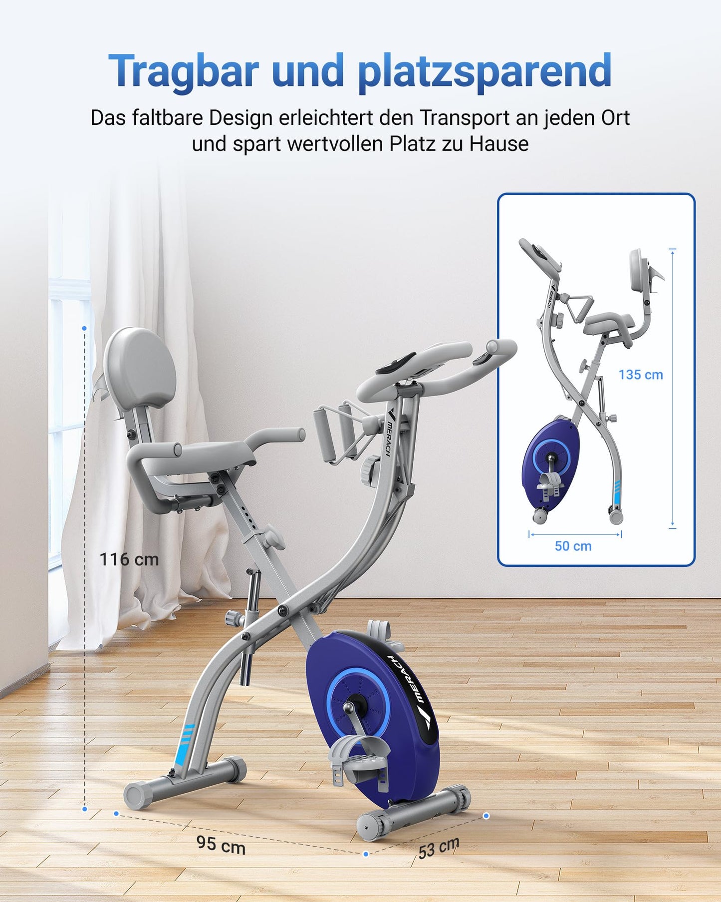 MERACH 4-in-1 Heimtrainer Klappbar – Leise mit App & Puls