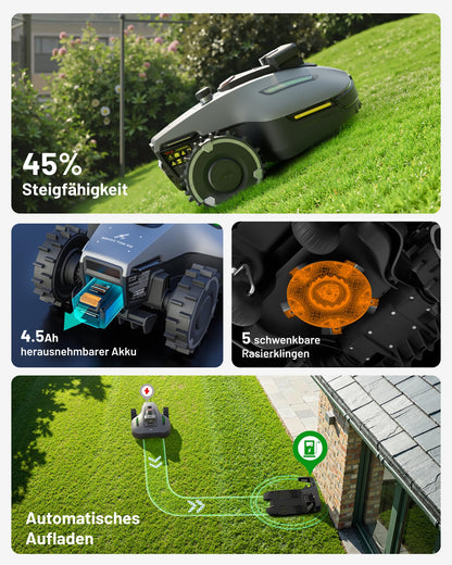 Mammotion YUKA mini Vision Mähroboter ohne Begrenzungskabel, Kein RTK, Empf. 700 m², Triple-Cam AI Vision Navigation Rasenmäher Roboter, Automatische Kartierung&Hindernisvermeidung, App-Steuerung